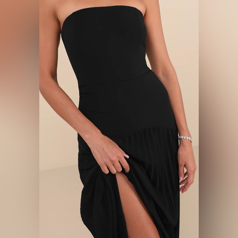 NWOT Lulu's Celebratory Aesthetic Black Pleated Maxi Strapless Dress - Picture 4 of 14